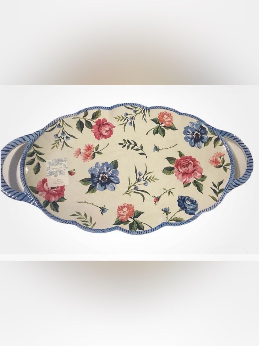 Shabby Chic Rachel Ashwell Floral Melamine Serving Tray Cottagecore 23x12 New